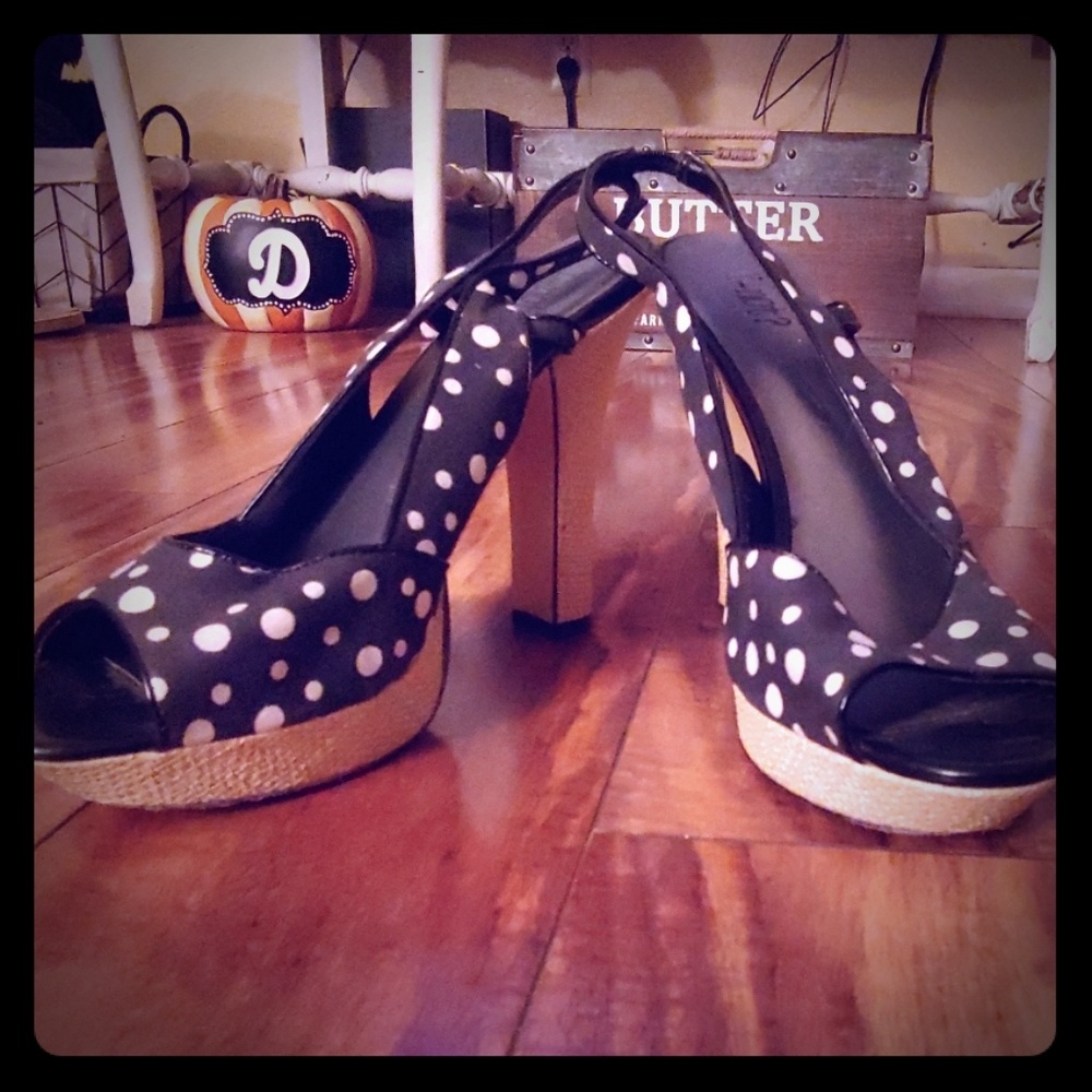 3/$25-black and white polka dot heels